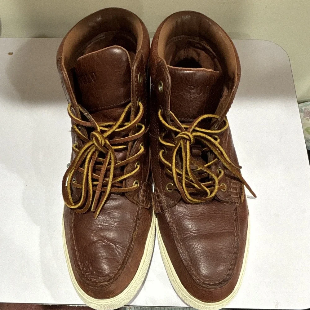 Polo Ralph Lauren Tavis Men's Brown Leather High-Top Lace-Up Padded Sneaker 9